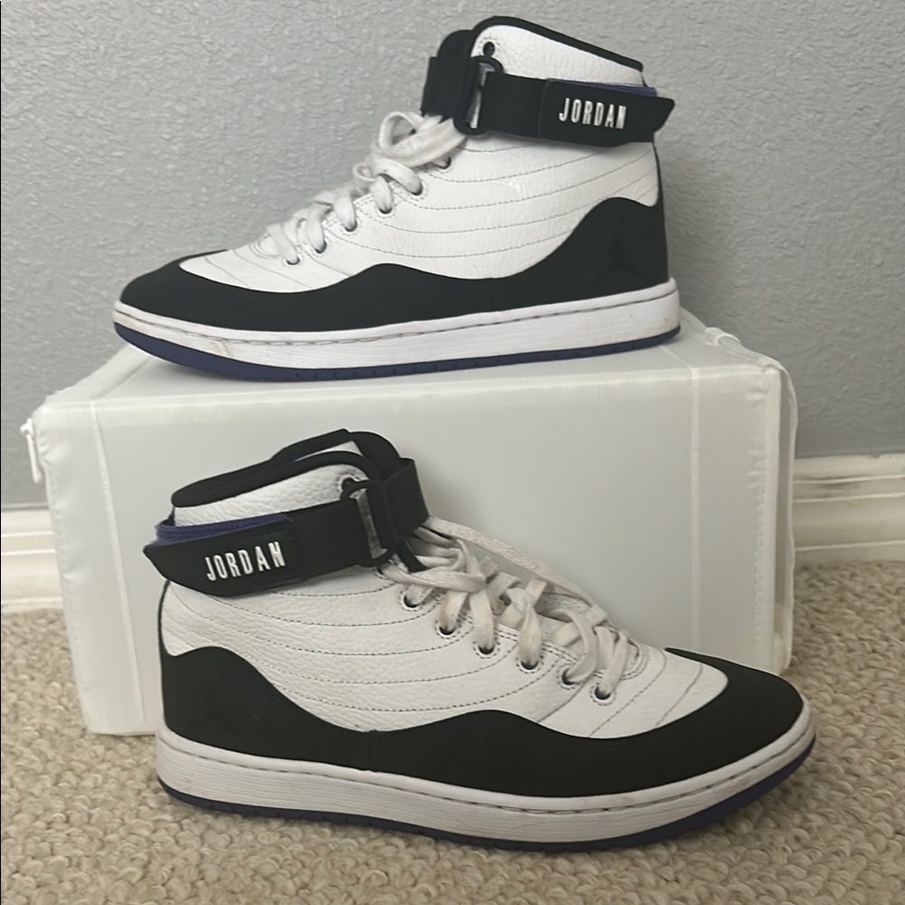 Jordan High-Top Sneakers in Black, White, and Purple